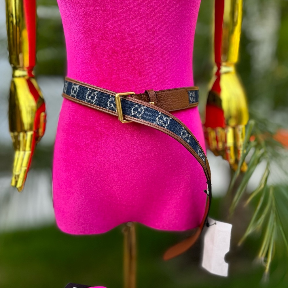 Gucci Denim Blue and Rich Brown Belt size 90